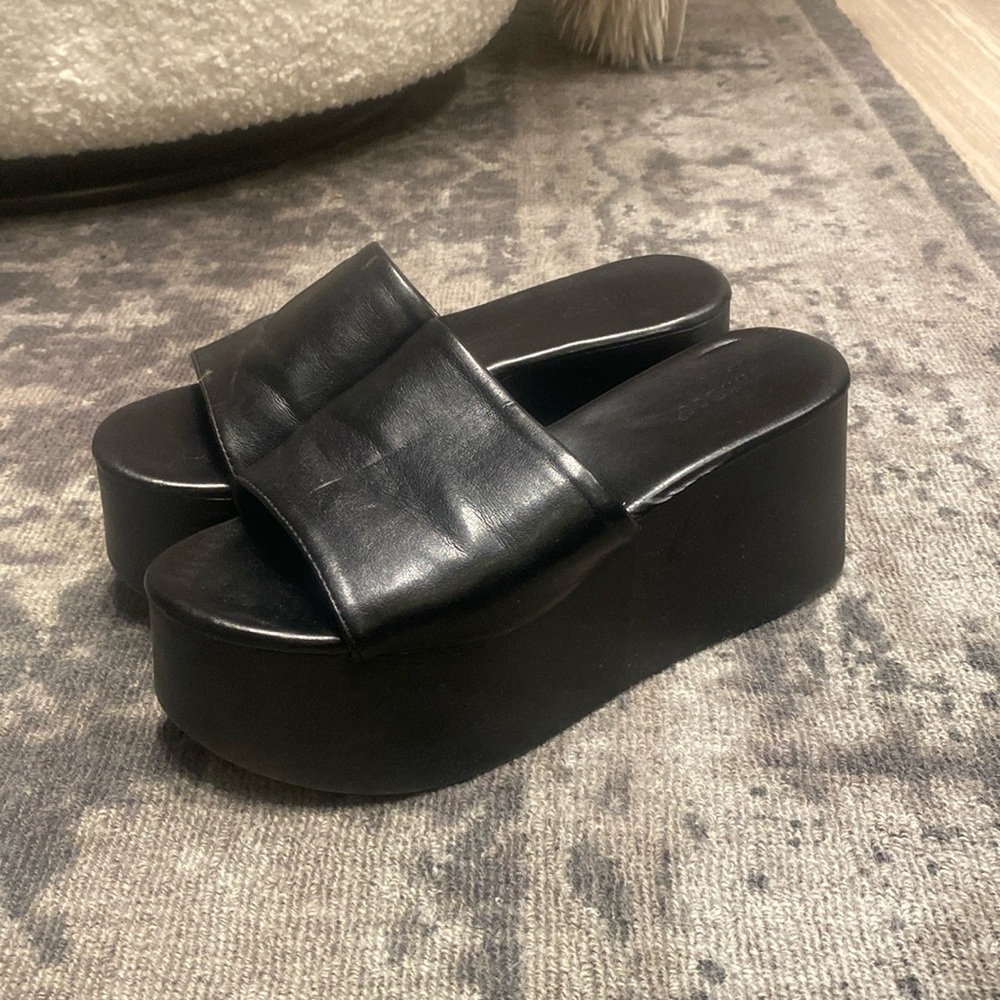 Black Flatform Platform Slide Sandals